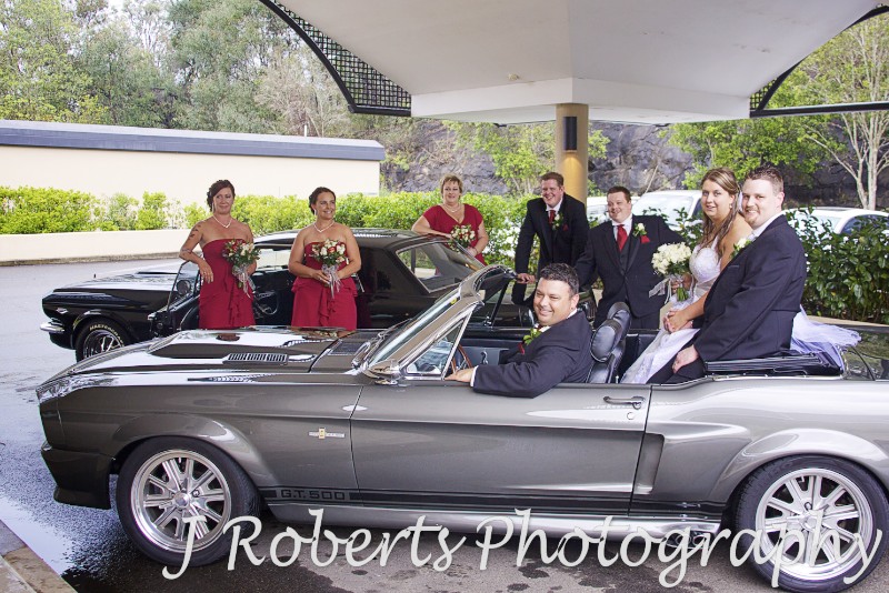 Bridal party with Ford GT500 and Mustang - wedding photography sydney